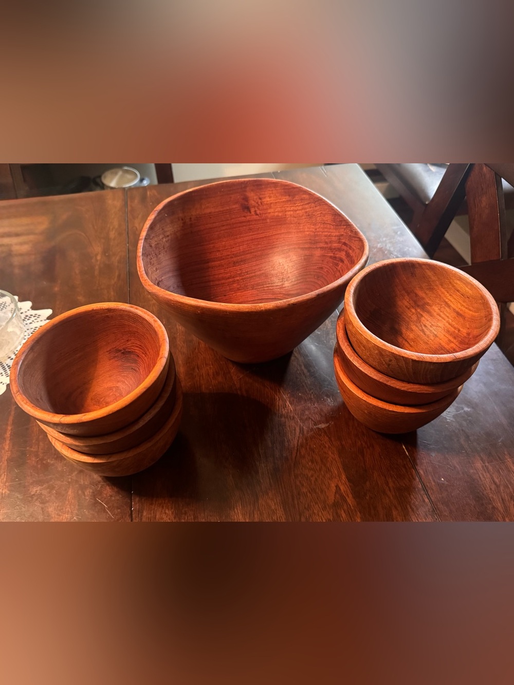 Teak Wood Serving Bowl Set in Warm Brown - Classic Natural Finish
